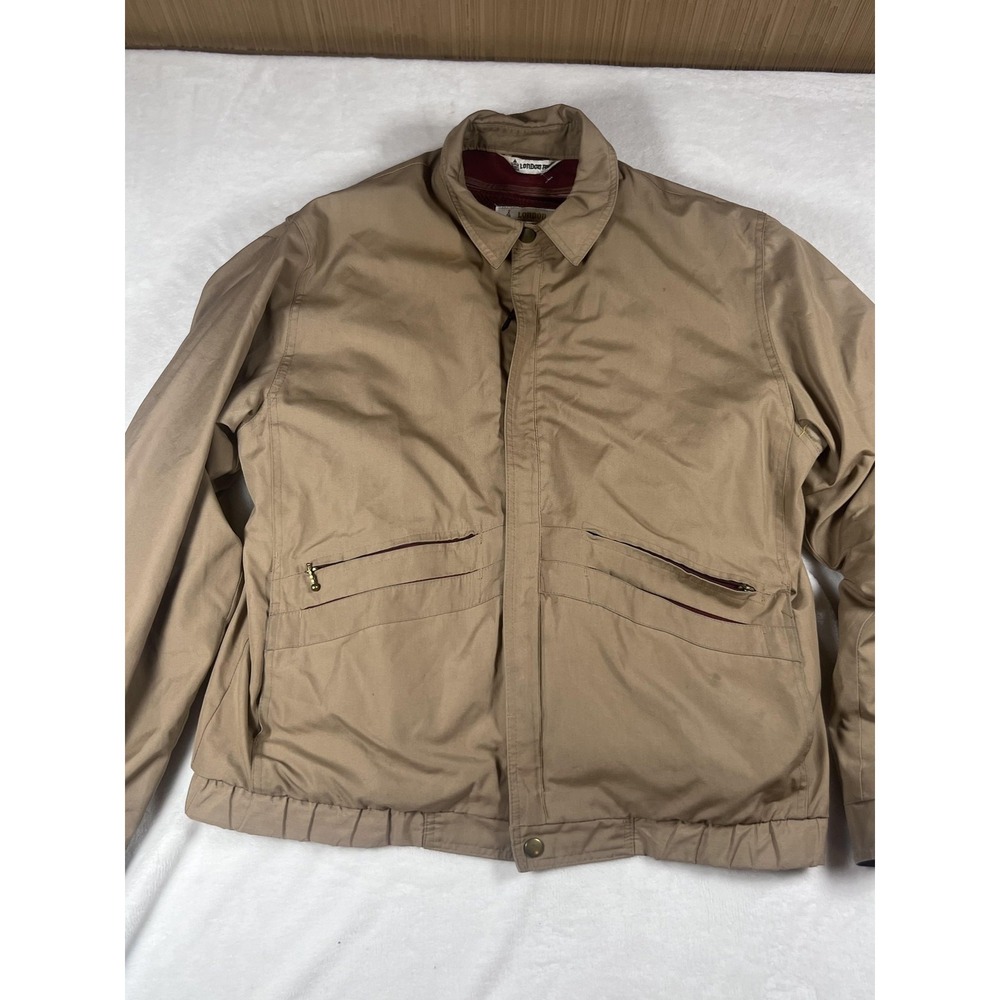 Vintage London Fog Jacket Mens 40 Regular Beige Bomber Zip Out Fleece Lined